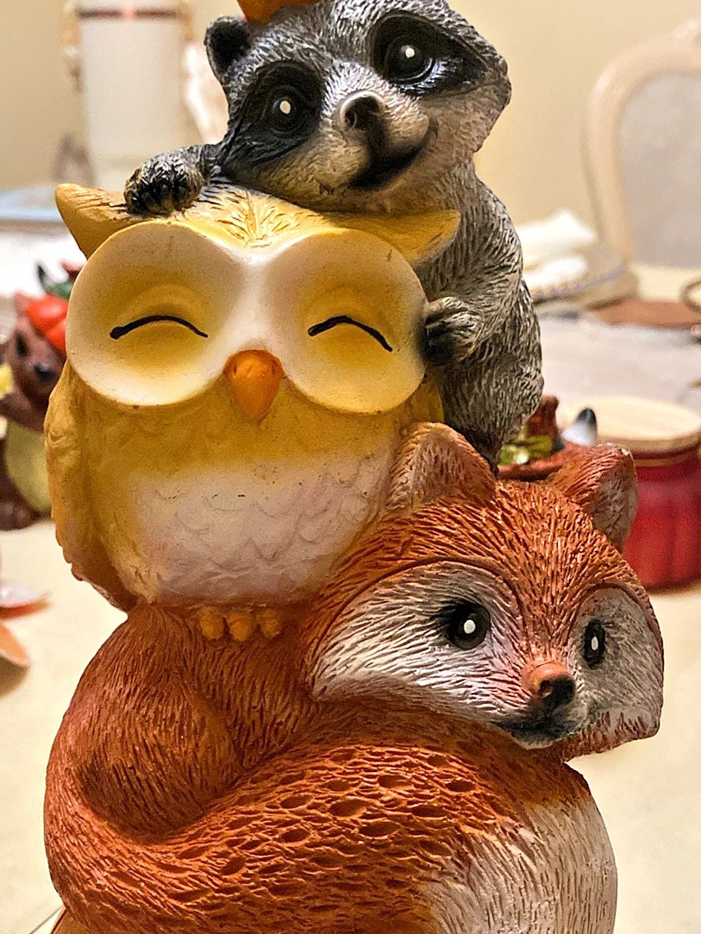 Stacked Woodland Animal Figurine in Brown & Yellow